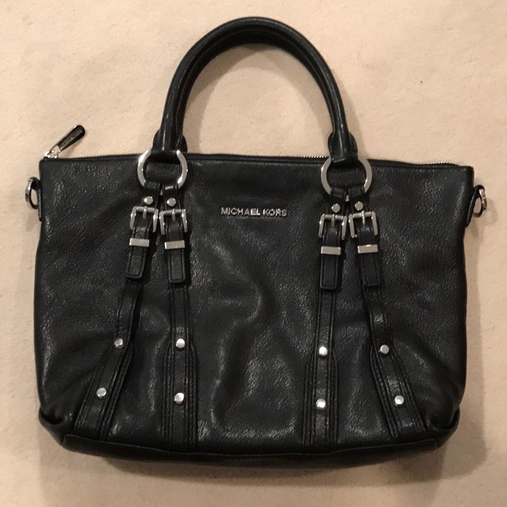 MICHAEL KORS Black Leather Satchel Handbag